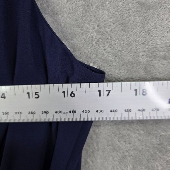 Womens Iz Byer Navy Sleeveless Dress Lined Striped Belt 100% Polyester Size L - Picture 9 of 11